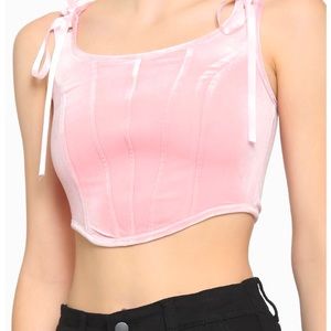 Hot Topic Pink Lace Up Crop Corset Top